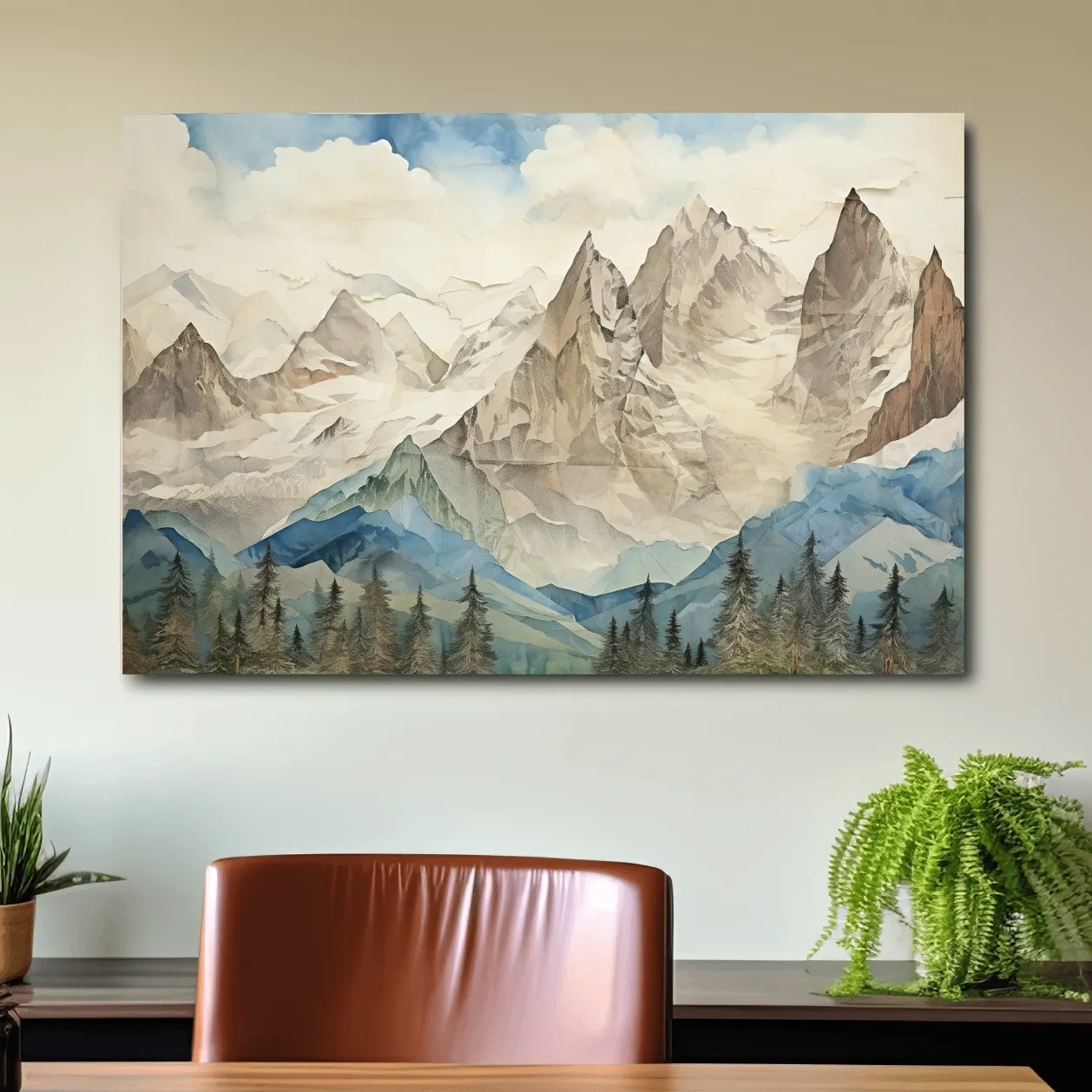 Misty Paper Cut-out Alpine Mountain Range - Serene Forest Landscape Wall Art
