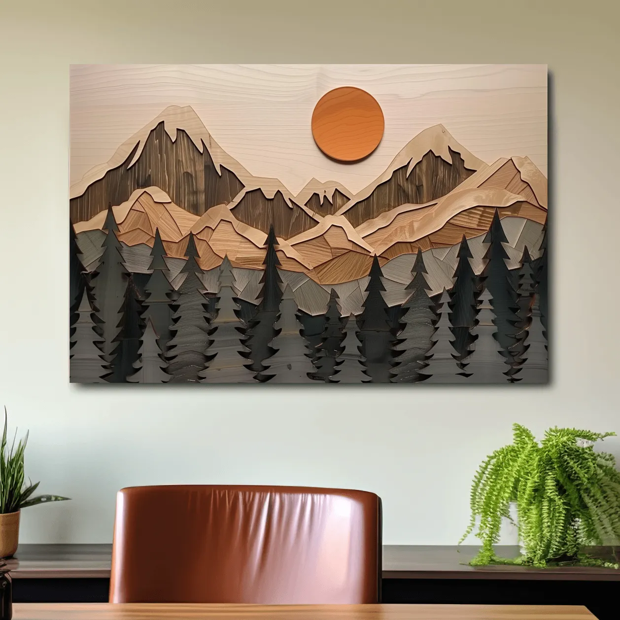 Mountain wood wall art, wood panel effect art