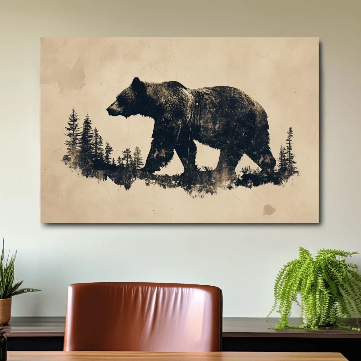 Grizzly bear artwork print, vintage style silhouette