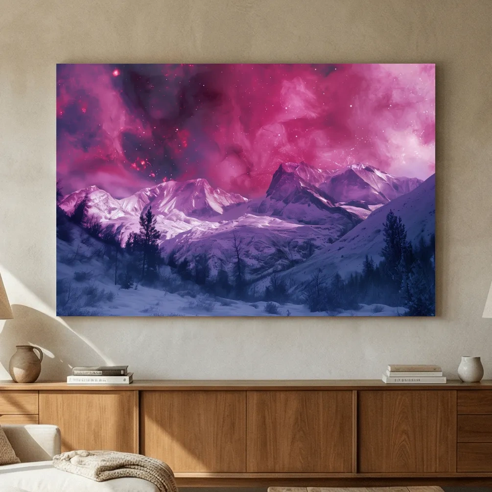 Surreal Nebula Galaxy Alpine Glacier Landscape - Cosmic Winter Night Sky Wall Art