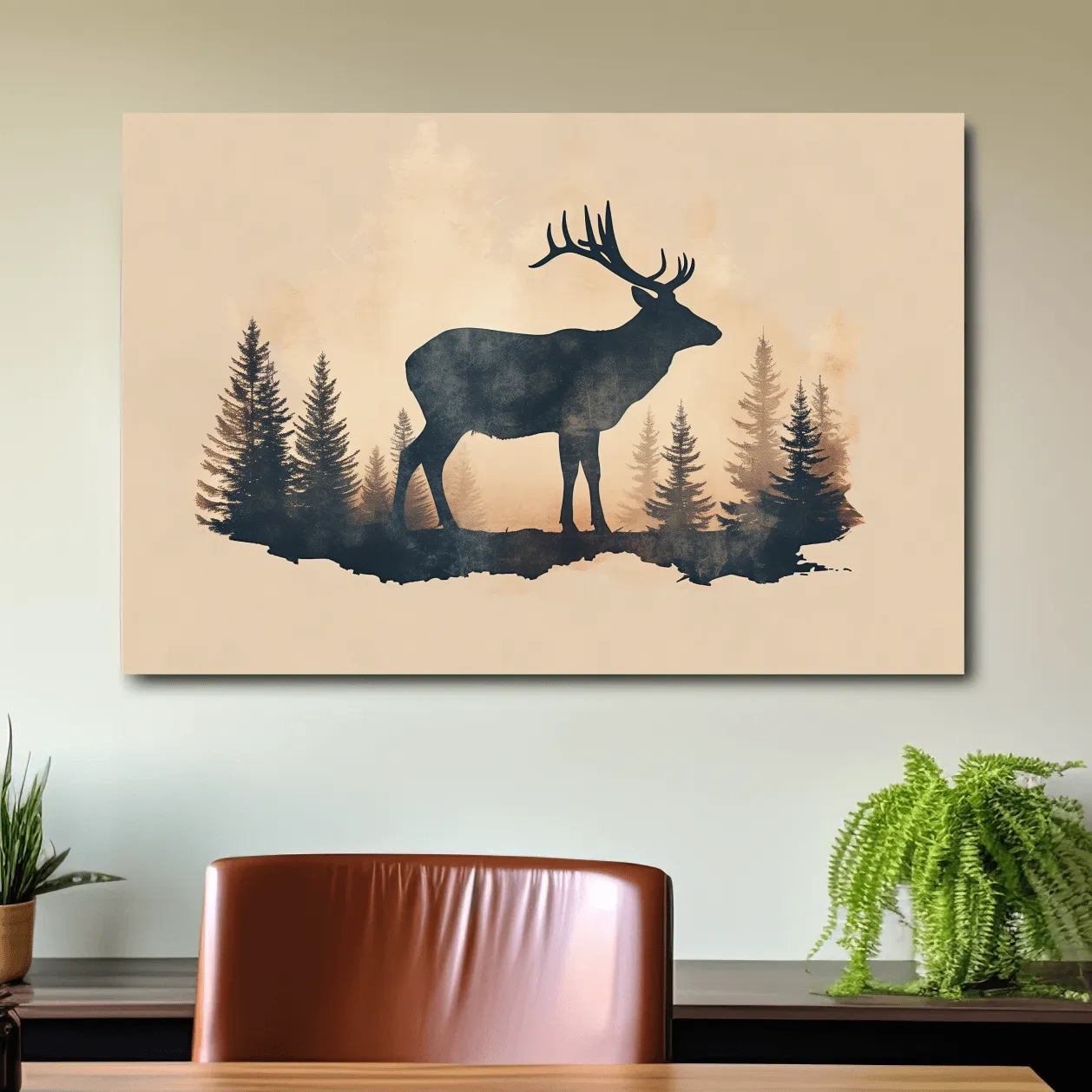 Vintage Sepia Deer Silhouette In Pine Forest - Rustic Woodland Artwork