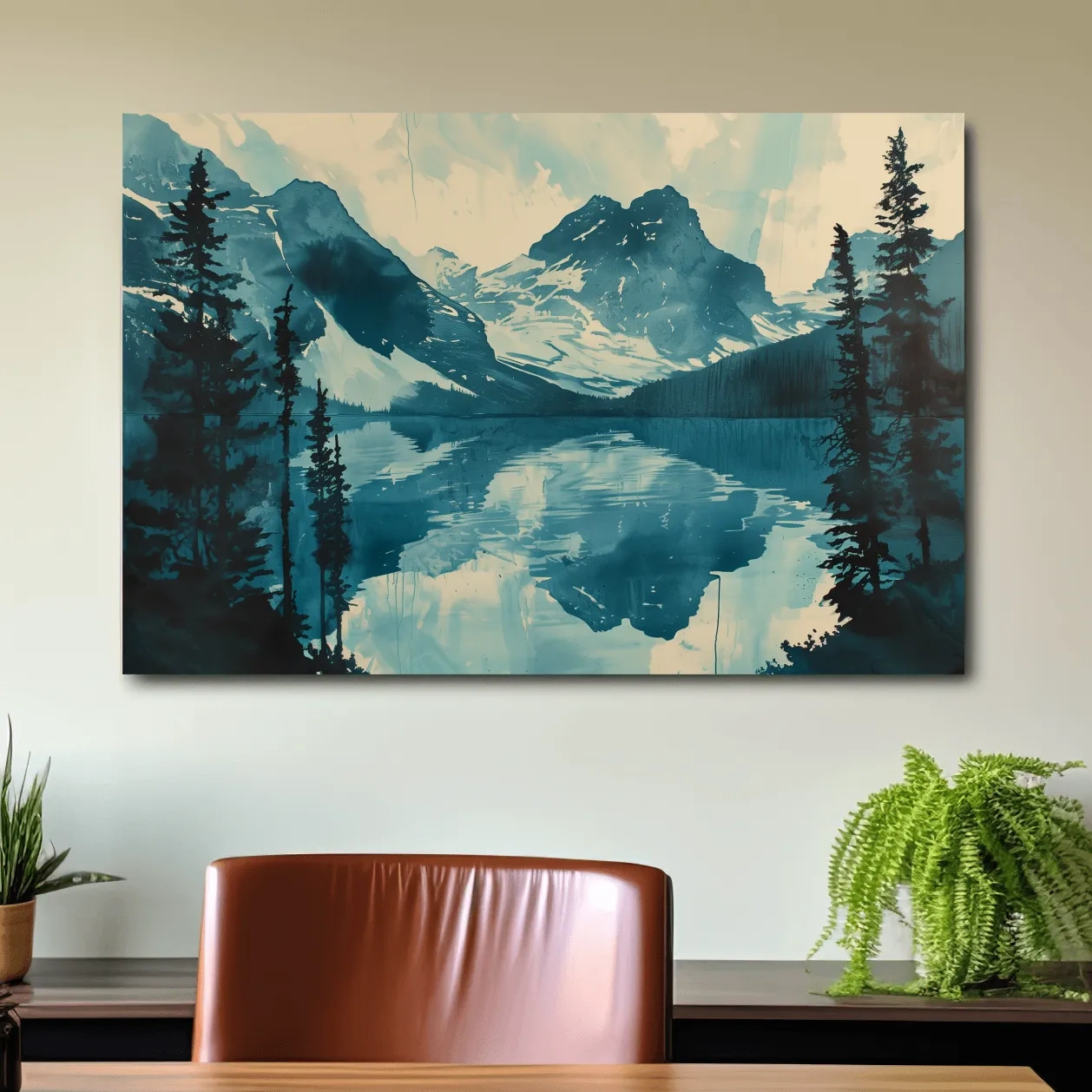 Rocky Mountains Alpine Lake Reflection - Watercolor Mountain Artwork