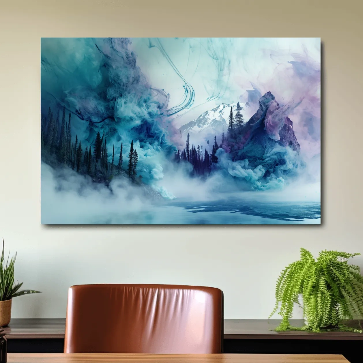Ethereal Misty Alpine Forest & Mountains - Surreal Abstract Landscape Wall Art