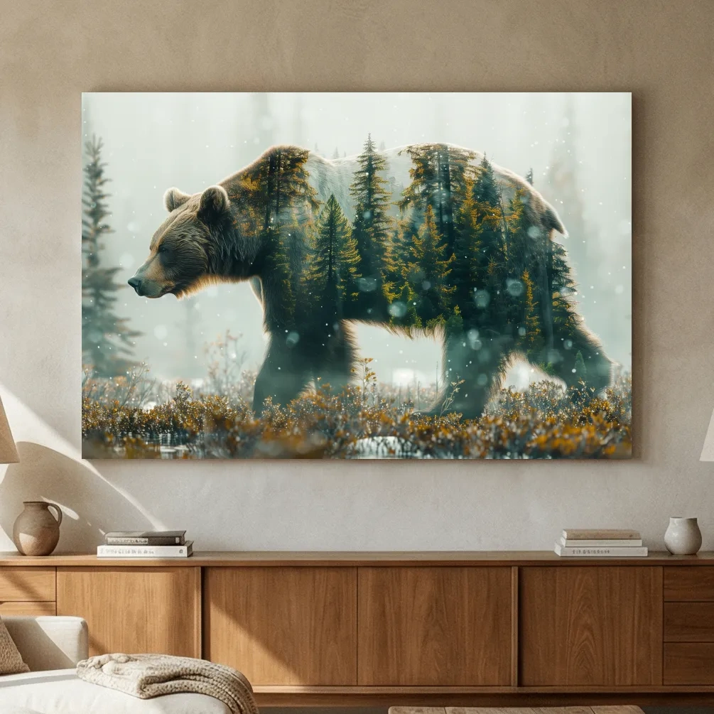 Moody Double Exposure Grizzly Bear Forest - Photographic Wildlife Wall Art