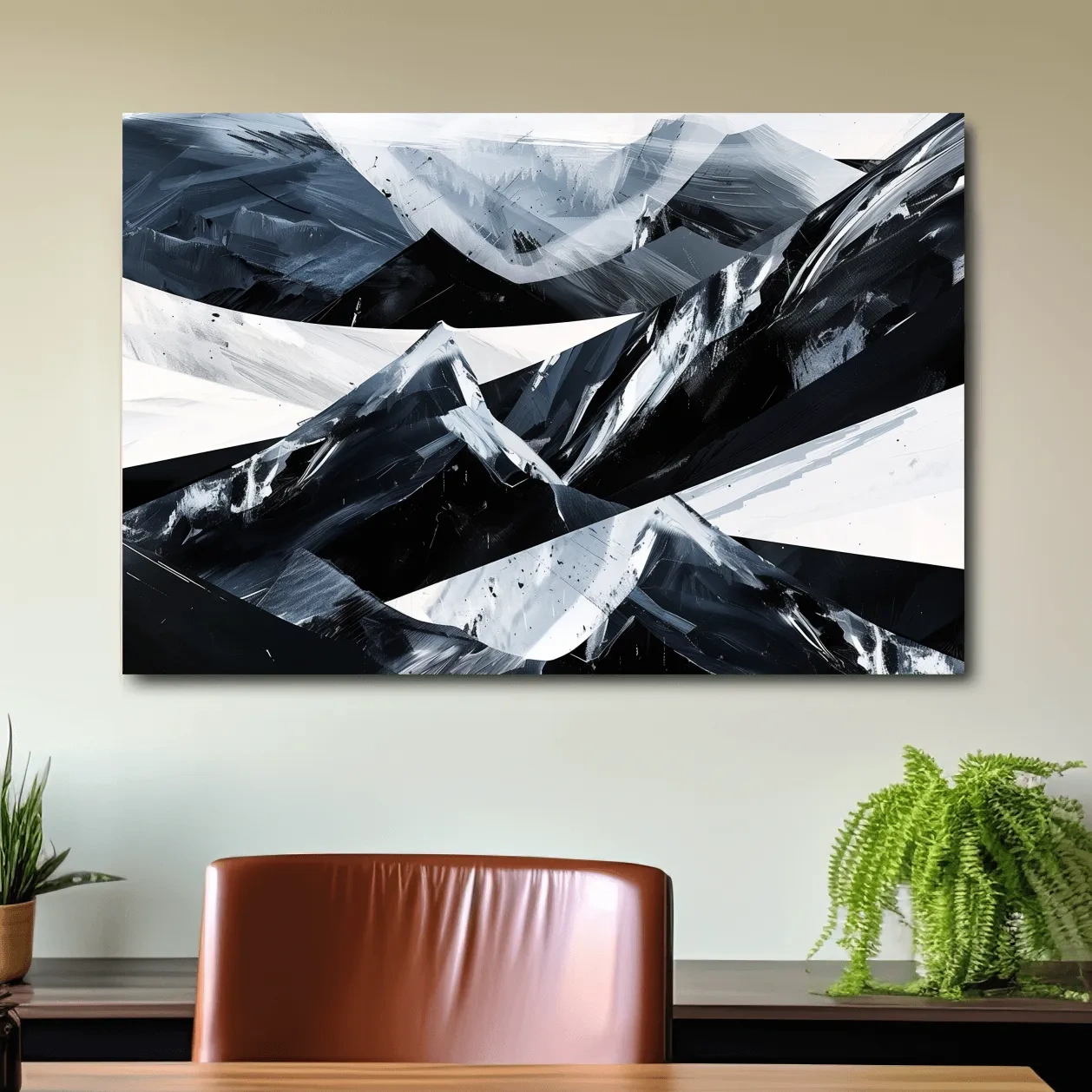 Modern abstract black and white mountain wall art painting