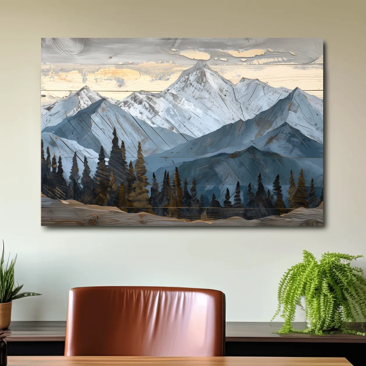 Rustic wood mountain and forest art