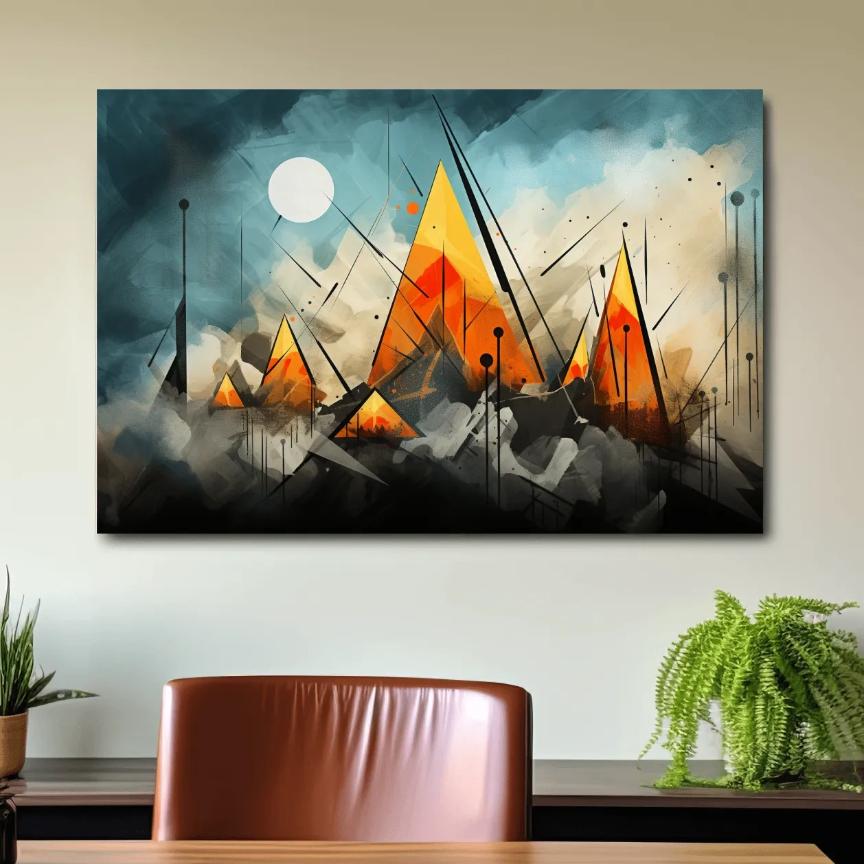 Energetic abstract mountain painting wall art