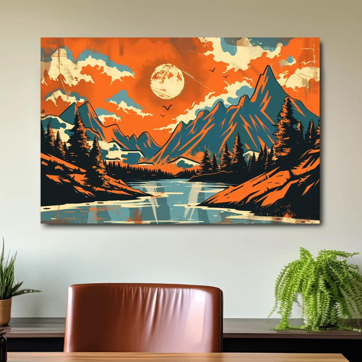 Alpine mountain illustration artwork, vector retro poster style