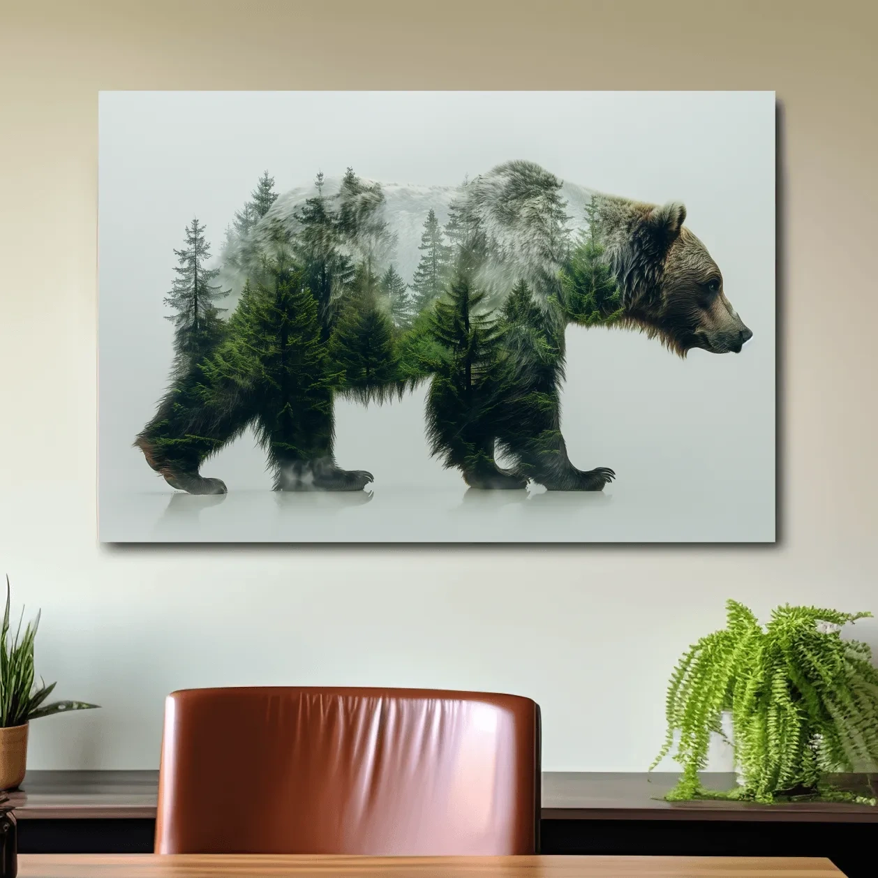 Grizzly bear artwork, double exposure forest art