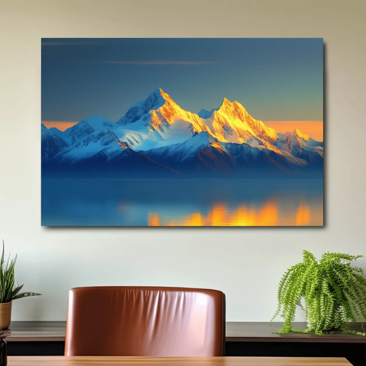 Photographic art, sunset golden hour over an arctic glacier