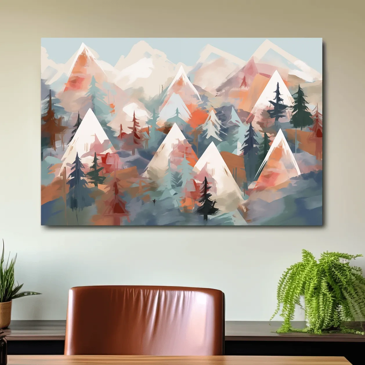 Abstract Alpine Peaks And Pine Forest - Pastel Watercolor Mountain Landscape Wall Art