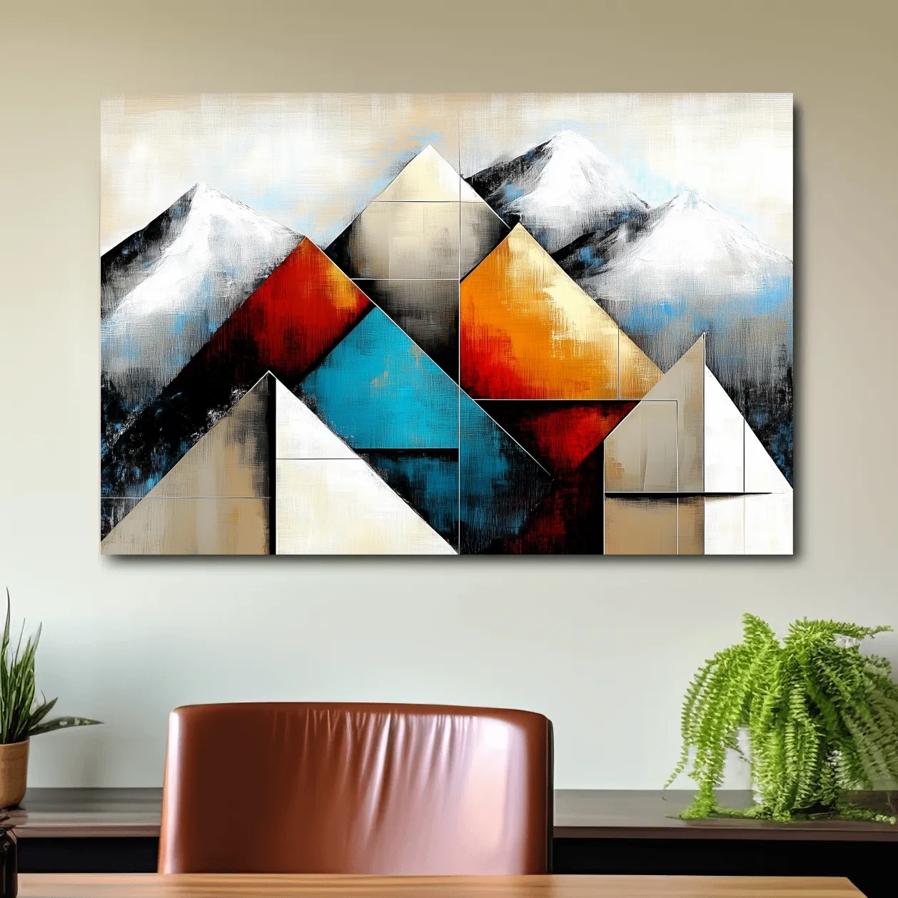 Geometric glacier mountain painting, textured art effect