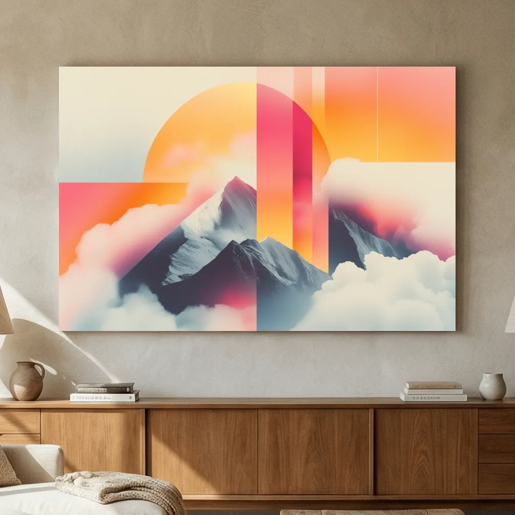 Surreal Retro Mountain Sunrise Wall Art - Abstract Artwork