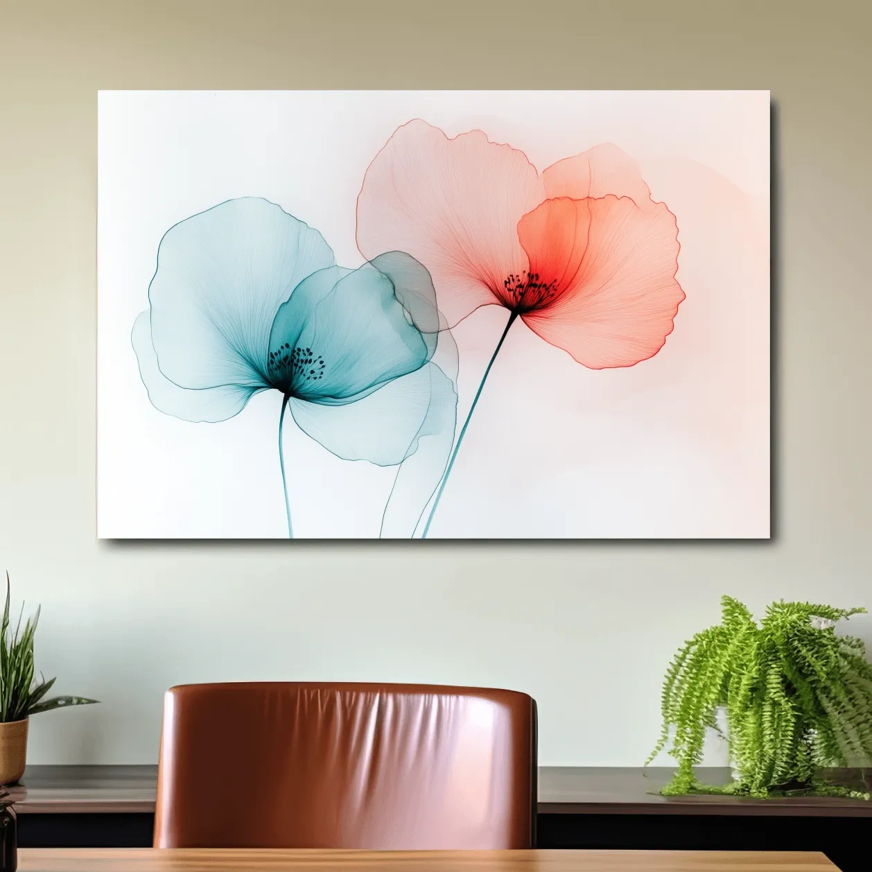 Poppy flower wall art, abstract watercolour print