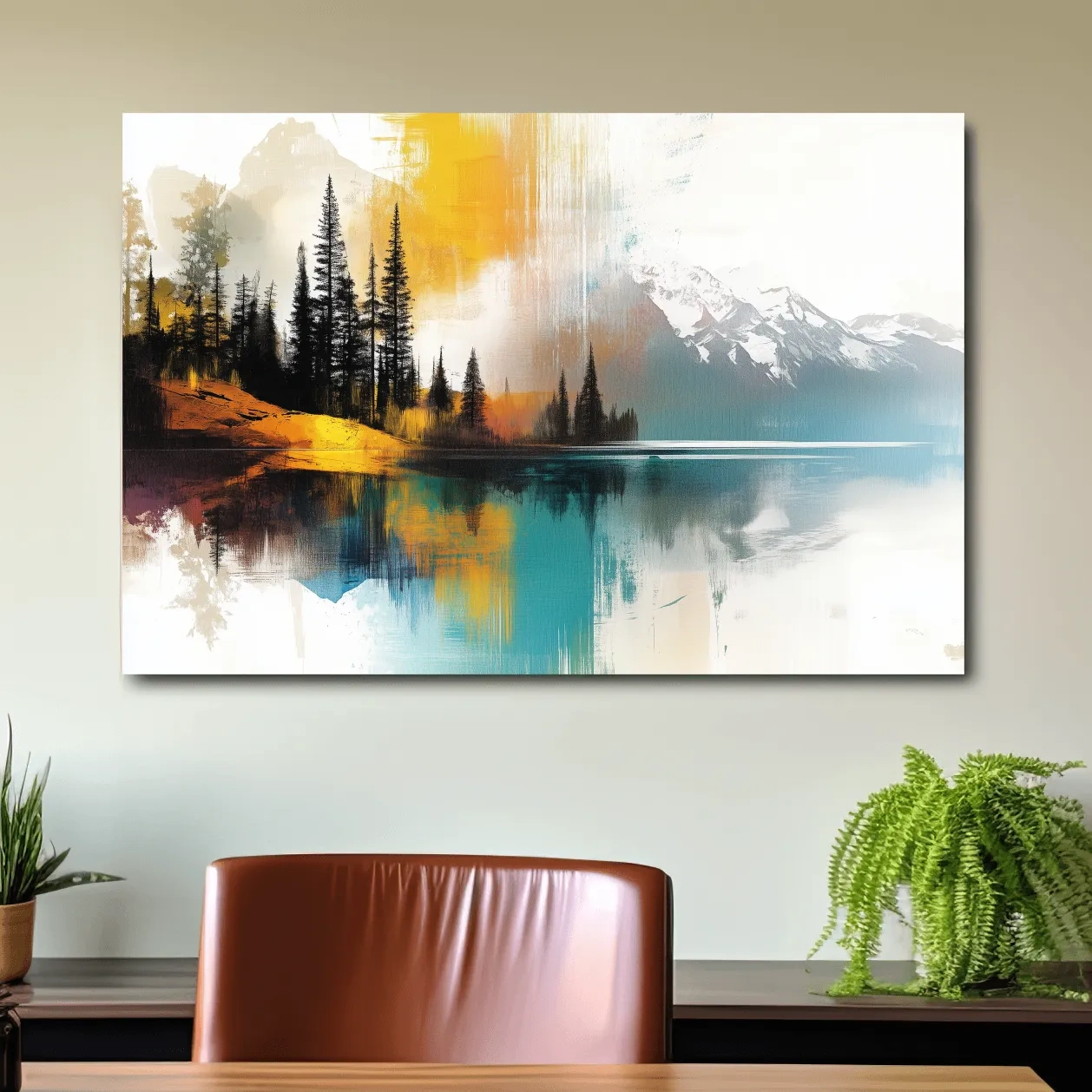 Colorful abstract mountain wall art, textured painting effect