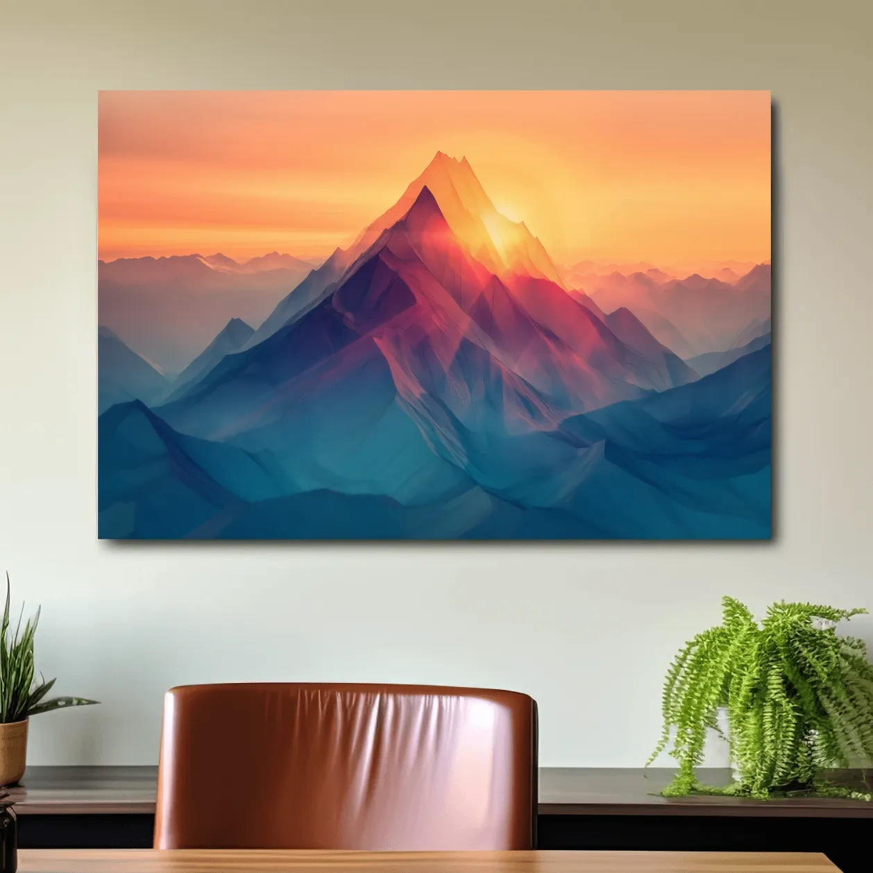 Abstract mountain artwork, sunset over mountain ranges