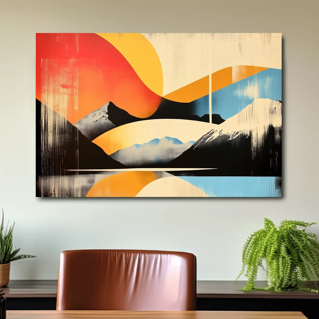 Abstract Retro Mountain Sunrise Landscape - Modern Graphical Wall Art