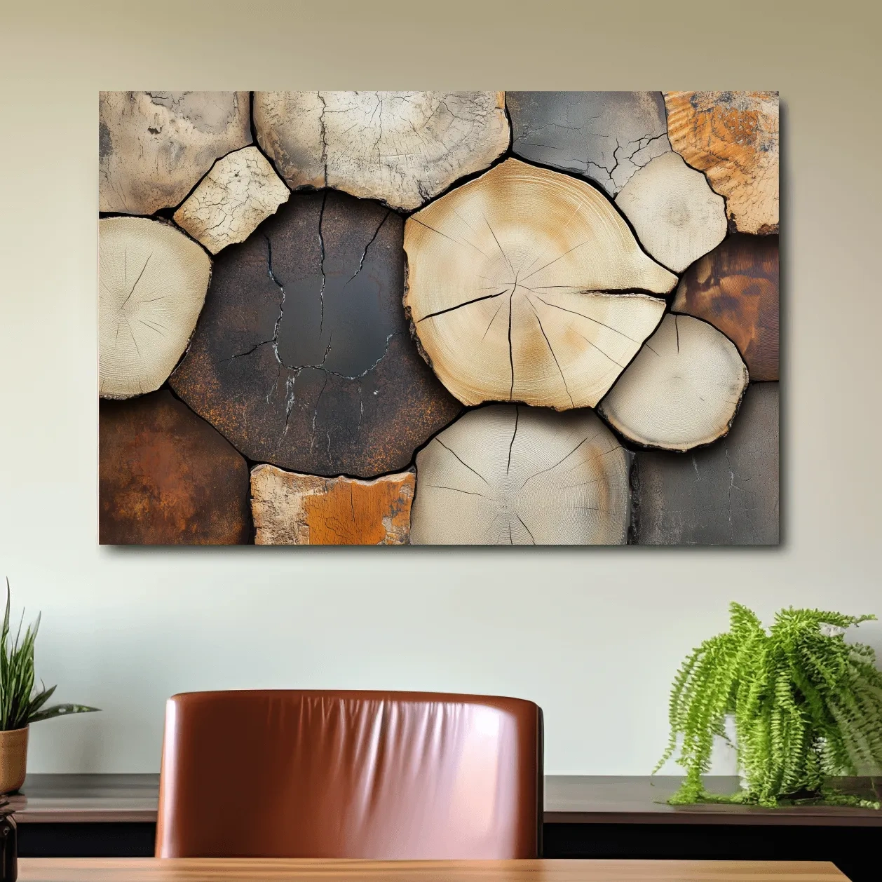Rustic Stacked Firewood Log Cross Sections - Warm Neutral Wood Texture Wall Art