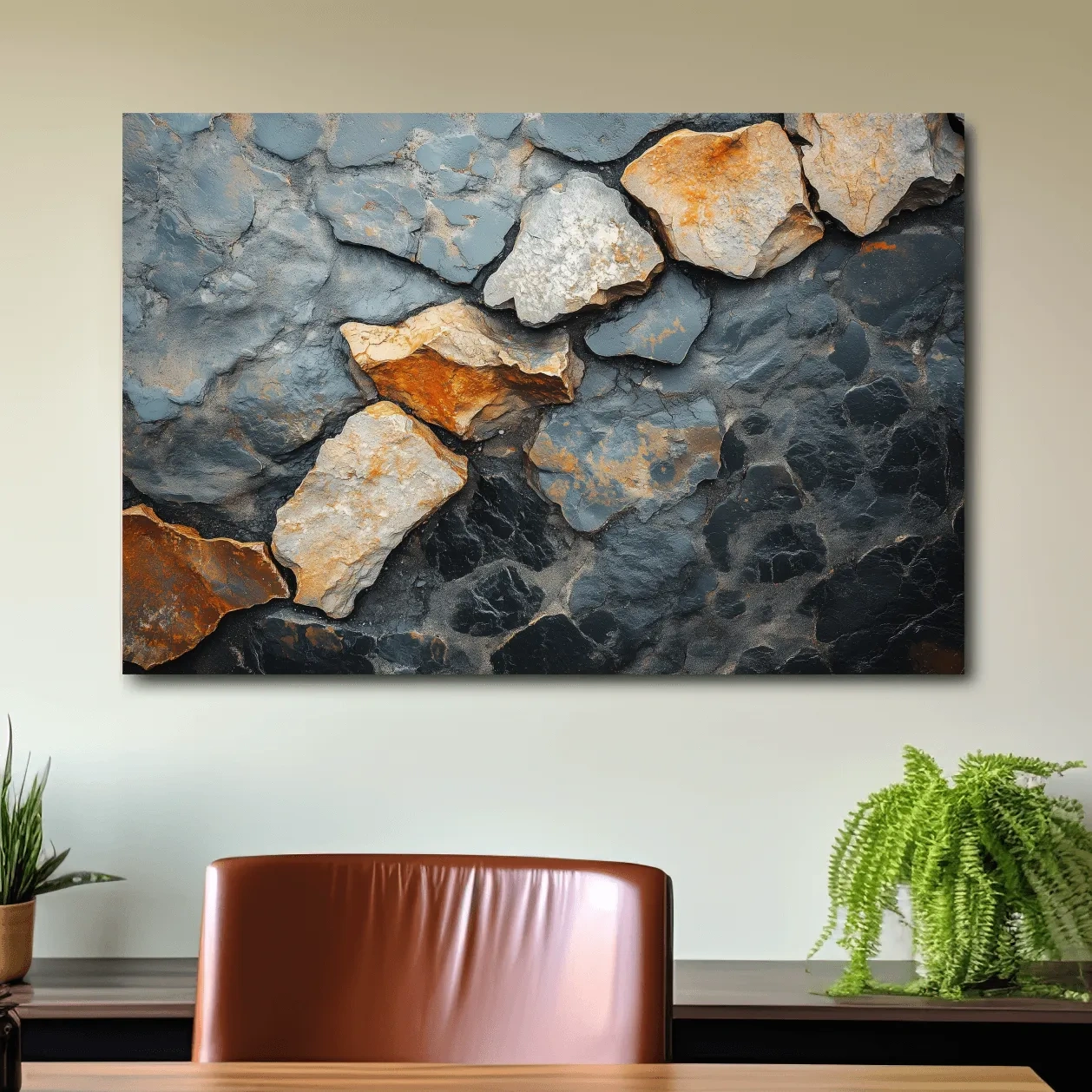 Modern rustic cracked stone and rock face texture artwork, natural elements wall art