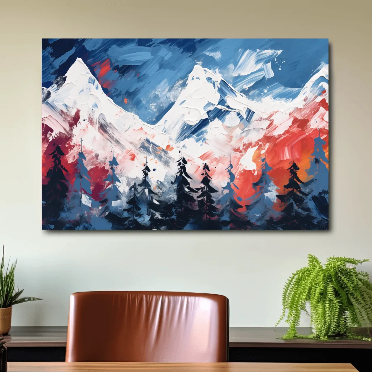 Vibrant Abstract Snowcapped Mountain Peaks - Bold Alpine Forest Landscape Art
