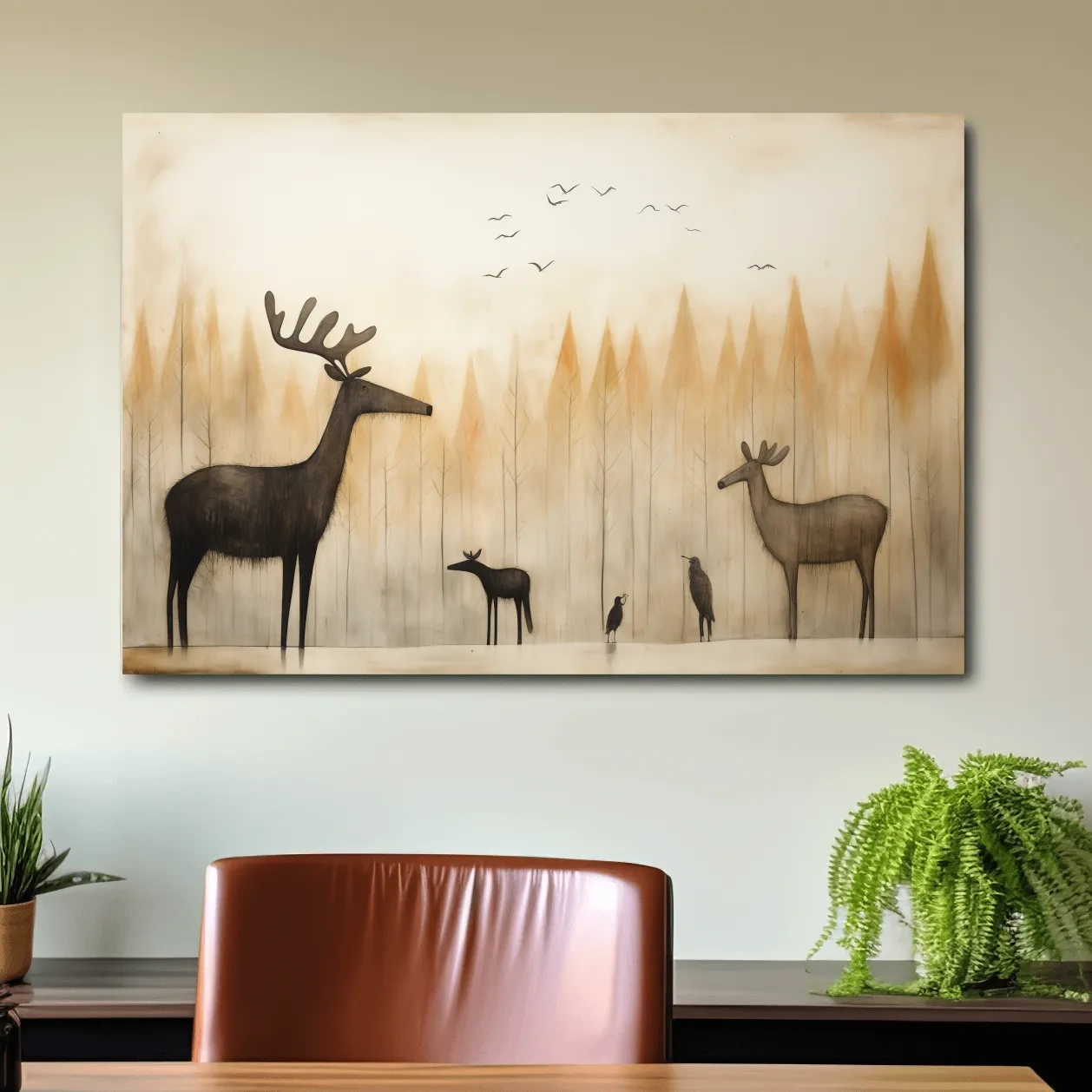Quirky illustration of a deer family in the forest