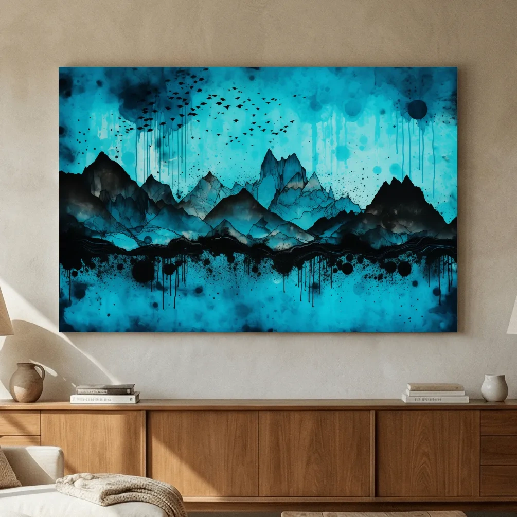 Ink Wash Mountain Range Artwork - Moody Abstract Watercolor Wall Art