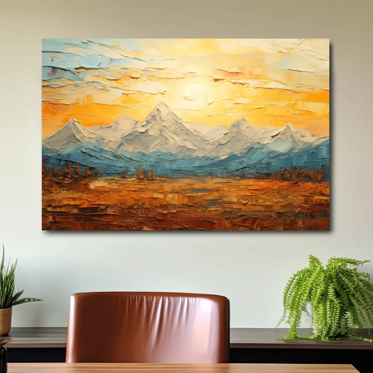 Textured Abstract Glacier Sunrise Landscape - Impasto Style Wall Art