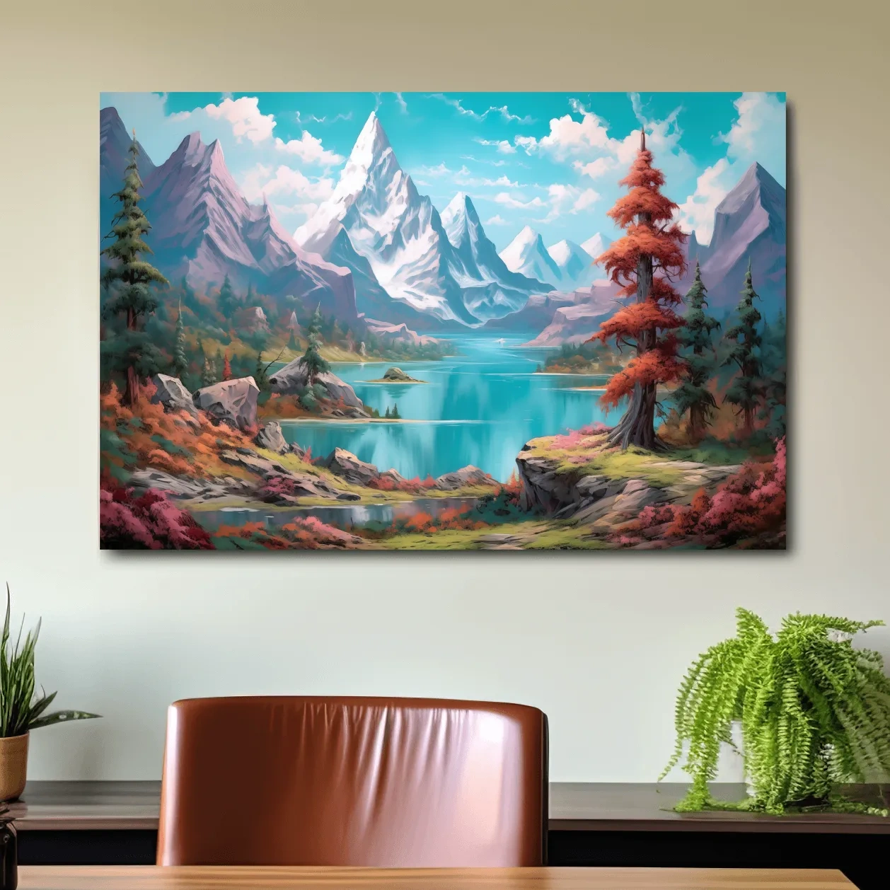 Painting of a surreal alpine mountain landscape