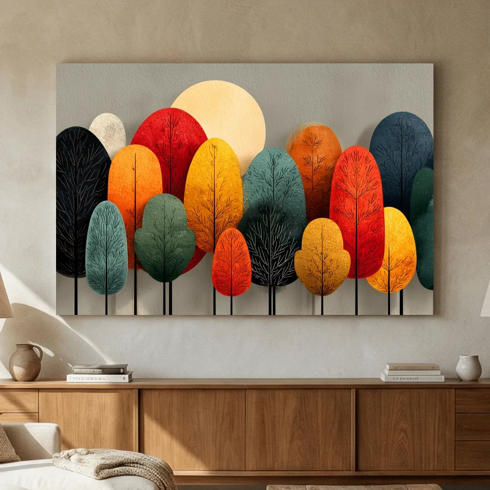 Mid-Century Abstract Autumn Forest Trees - Modern Scandinavian Landscape Artwork