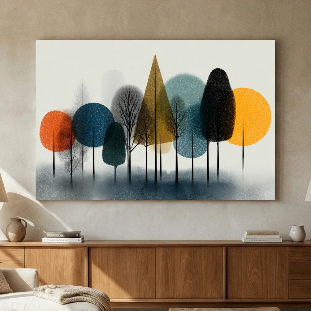 Mid-Century Abstract Forest Trees - Modern Geometric Landscape Wall Art