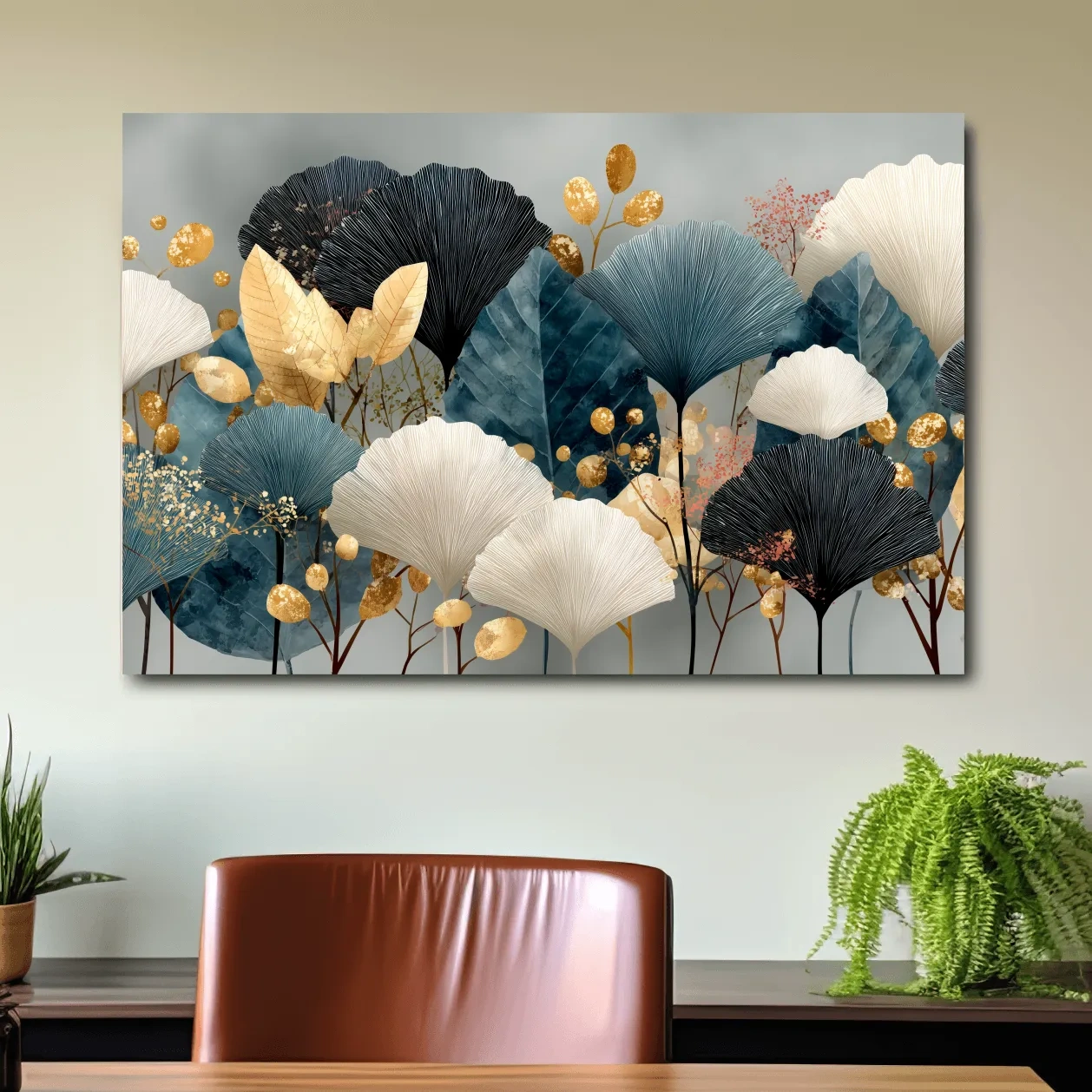 Luxe Ginkgo Leaves Botanical Illustration - Modern Japandi Wall Art
