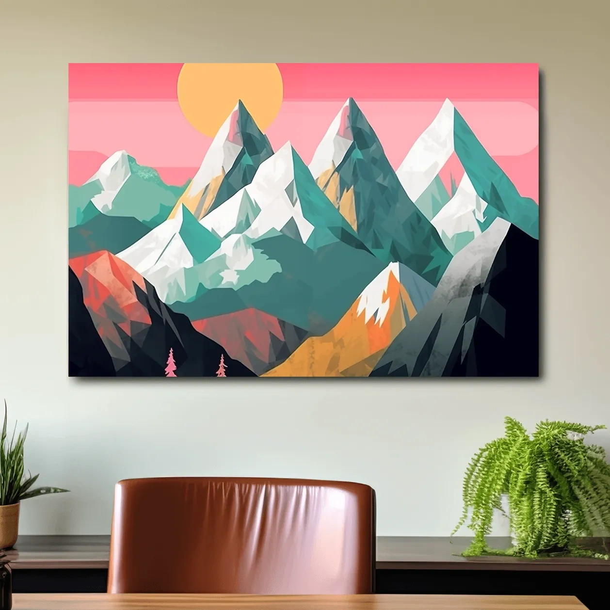 Alpine Mountains Sunrise Illustration - Colorful Landscape Wall Art
