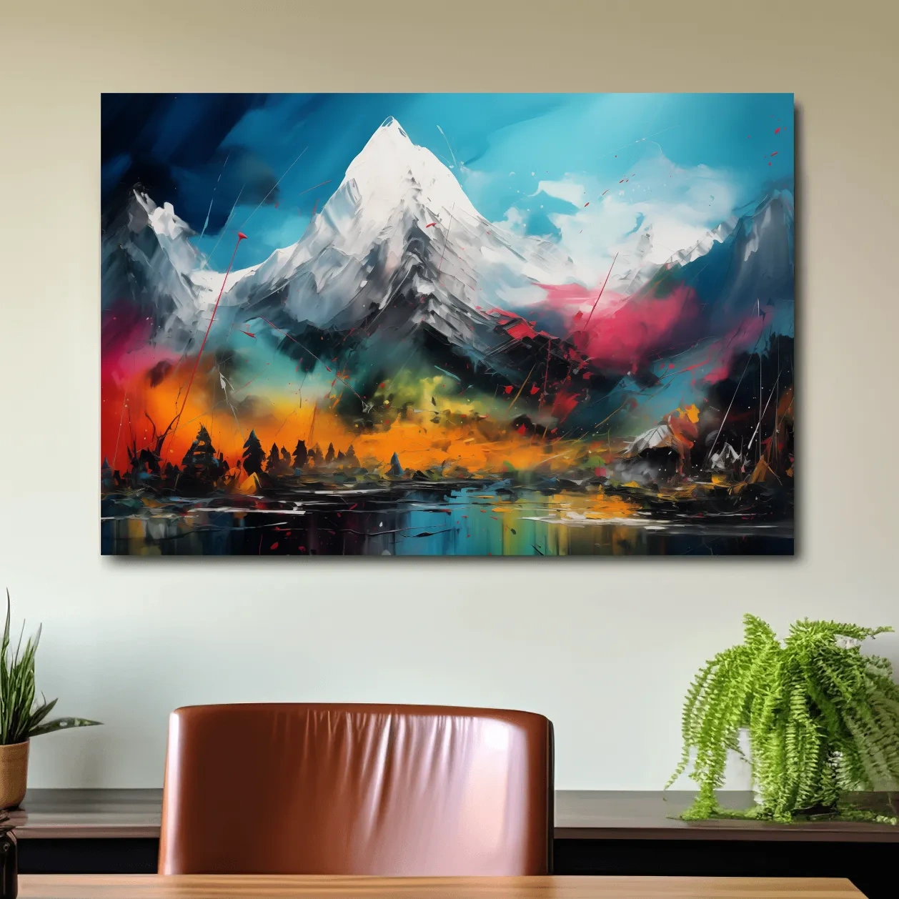 Vibrant Abstract Alpine Mountain Peaks - Colorful Impasto Painting Style Wall Art
