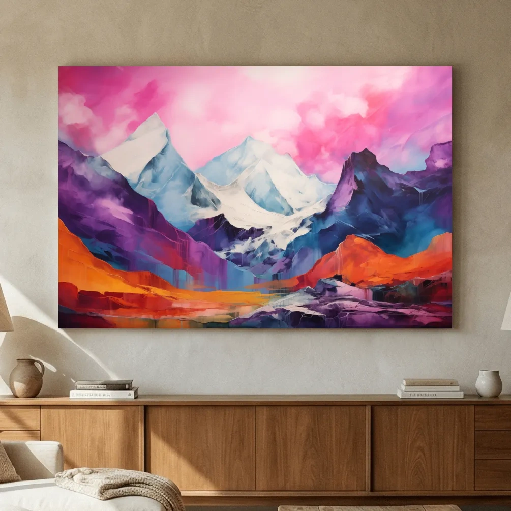 Vibrant Abstract Alpine Mountain Landscape Painting - Colorful Contemporary Wall Art