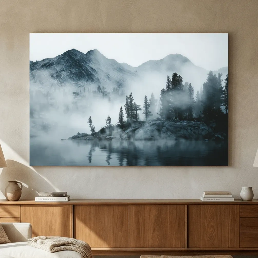Frosty Alpine Mountain Lake Photography - Black & White Landscape Wall Art