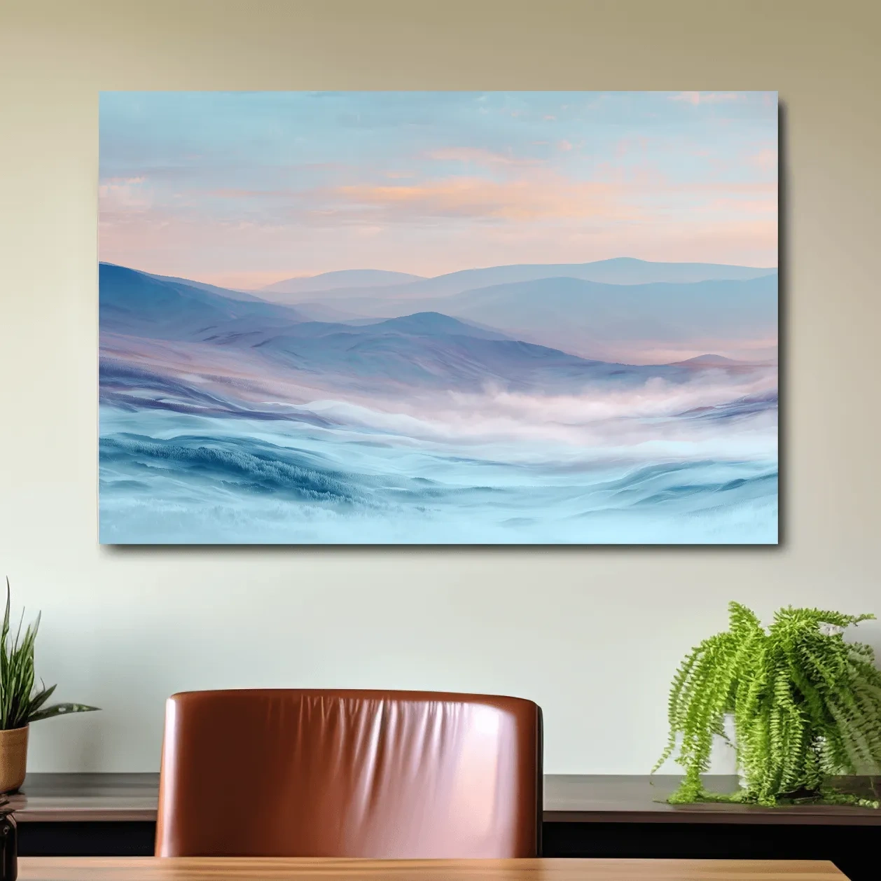 Ethereal Pastel Misty Mountain Landscape - Serene Abstract Forest Wall Art