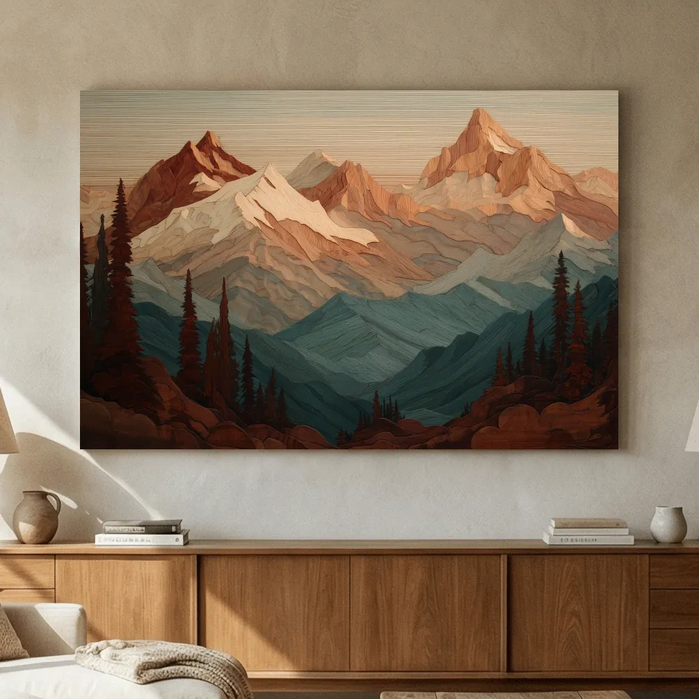 Layered Wood Alpine Mountain Range - Textured Topographic Landscape Wall Art