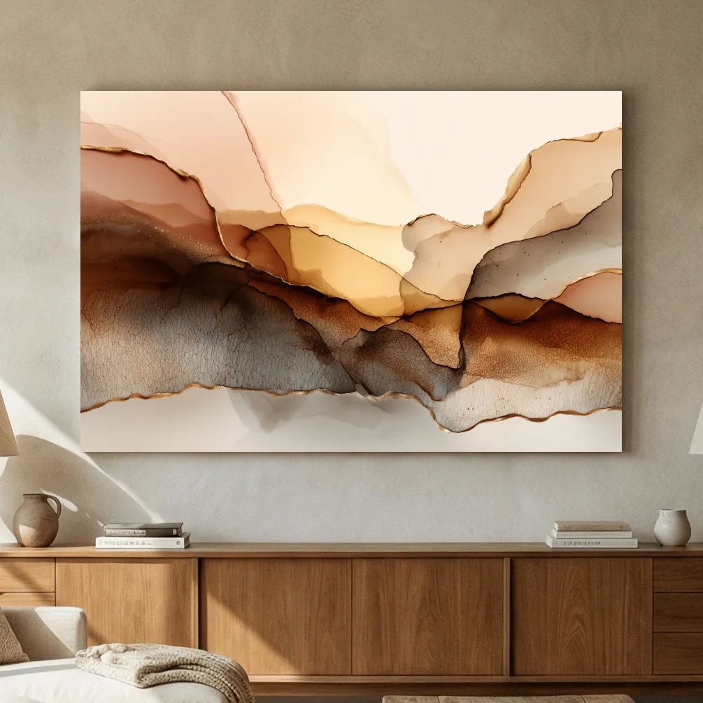 Abstract Alcohol Ink Landscape Painting - Modern Minimalist Wall Art