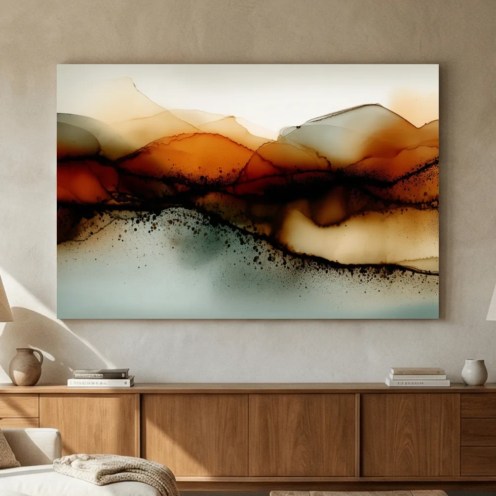 Moody Abstract Sepia Mountain Layers - Modern Alcohol Ink Landscape Wall Art
