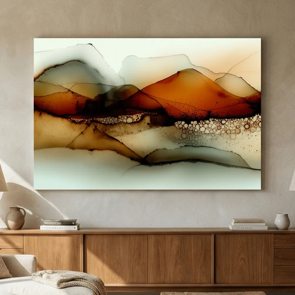 Amber Alcohol Ink Mountains - Abstract Landscape Wall Art