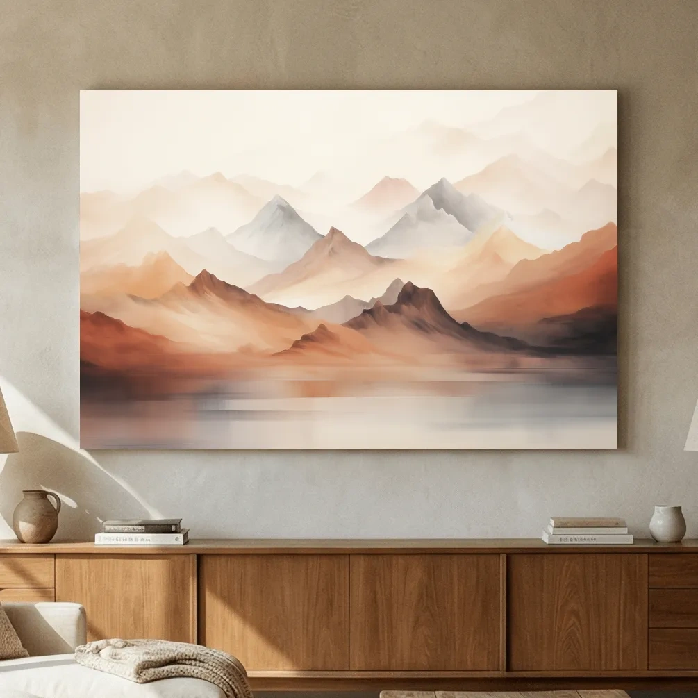 Pastel Mountain Range Watercolor - Warm Neutral Landscape Wall Art