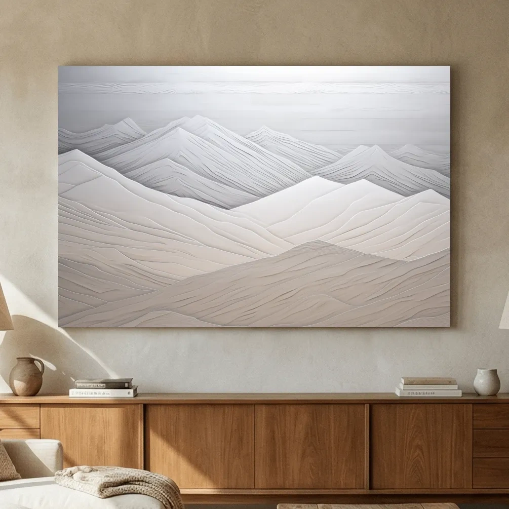 Minimalist Layered Mountain Relief Landscape - Monochrome Wall Art