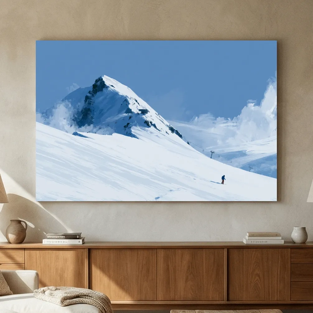 Minimalist Backcountry Skier Painting - Alpine Winter Landscape Wall Art