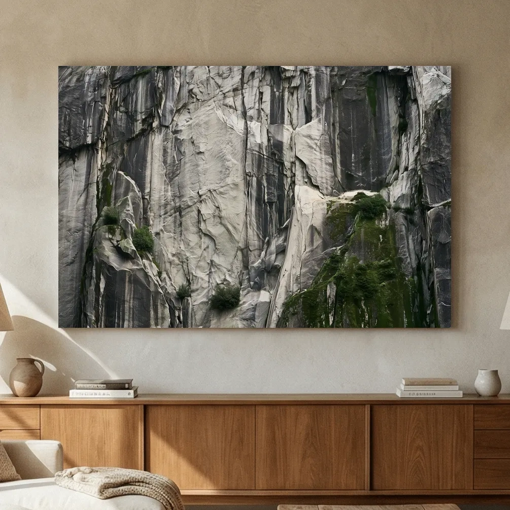 Textured Granite Cliff Face Photography - Moody Monochrome Rock Wall Art