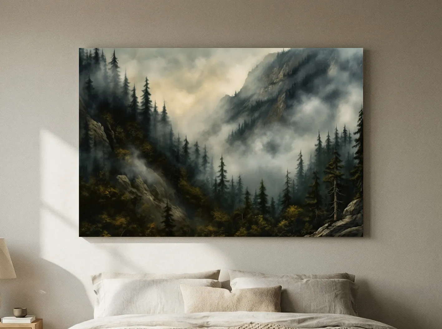 Moody Misty Mountain Pine Forest - Foggy Alpine Landscape Wall Art