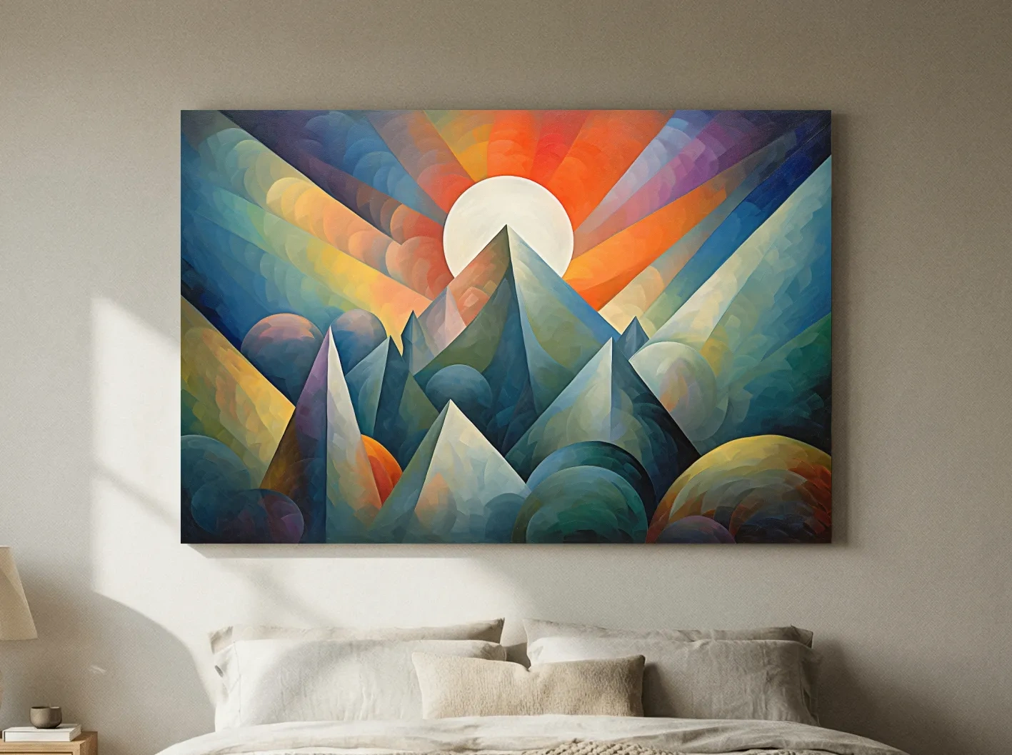 Vibrant Mountain Sunrise Painting - Abstract Alpine Landscape Wall Art