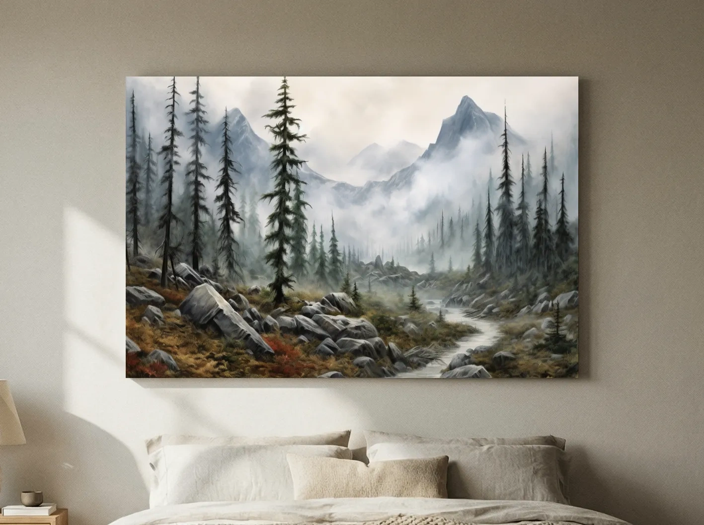 Foggy Alpine Mountain Forest Landscape - Moody Wall Art