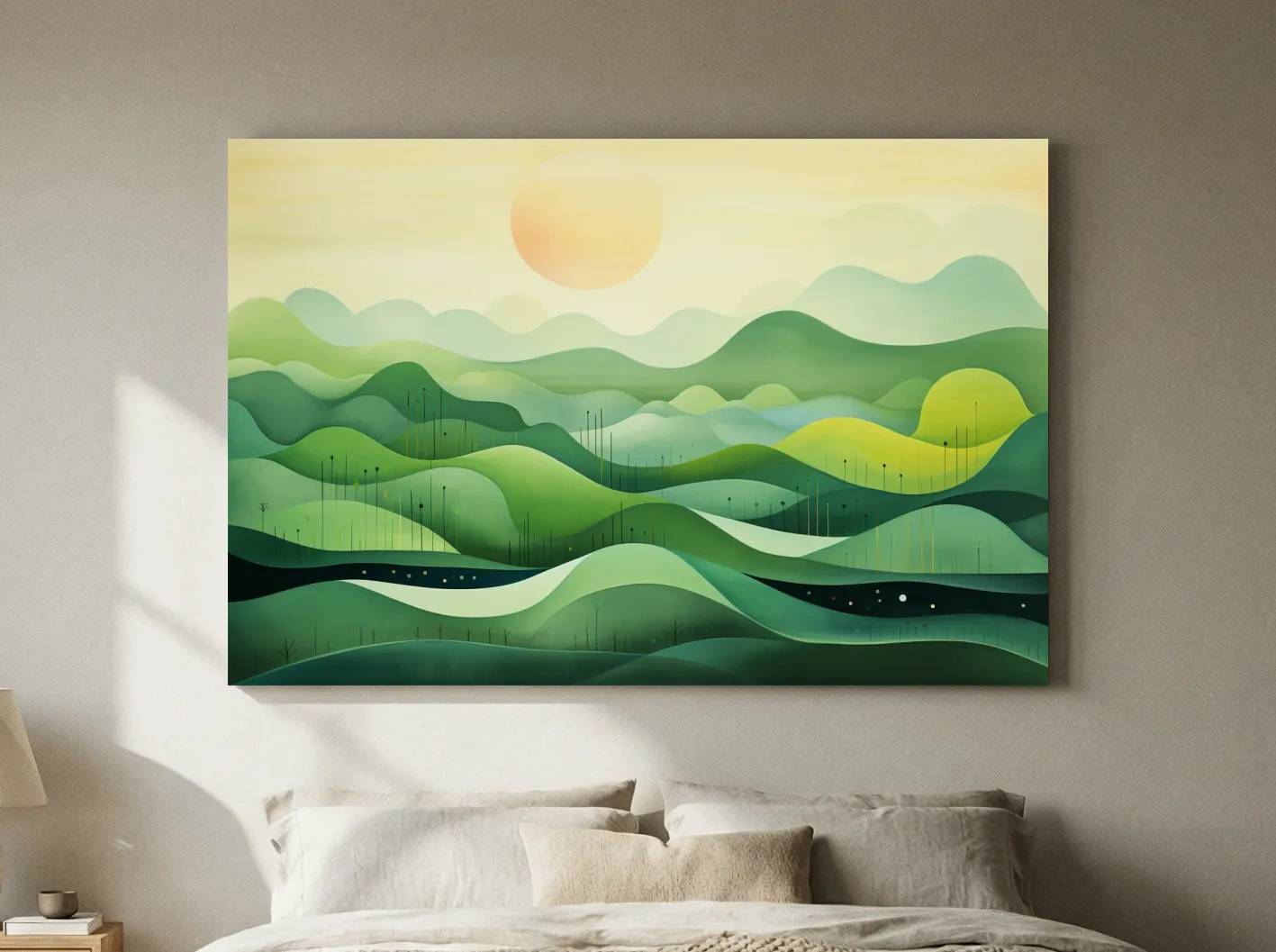 Minimalist Layered Green Rolling Hills - Serene Abstract Landscape Wall Art