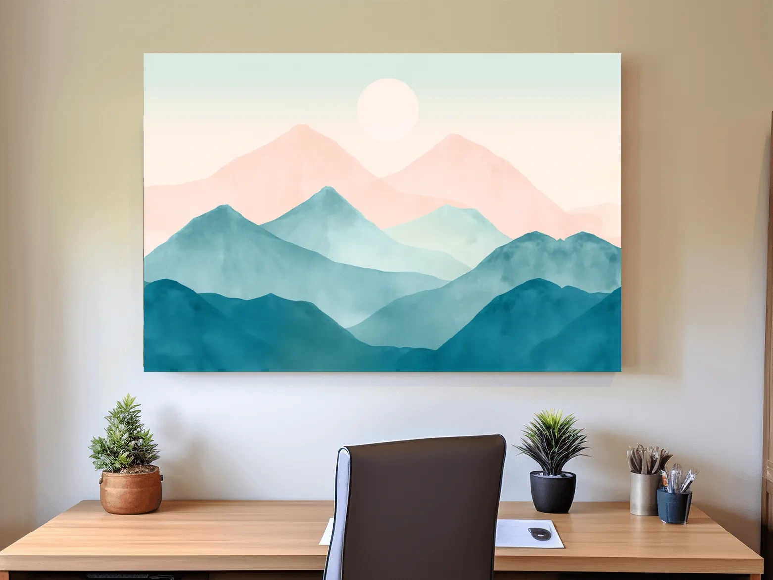 Minimalist Pastel Watercolor Mountains - Serene Abstract Landscape Wall Art