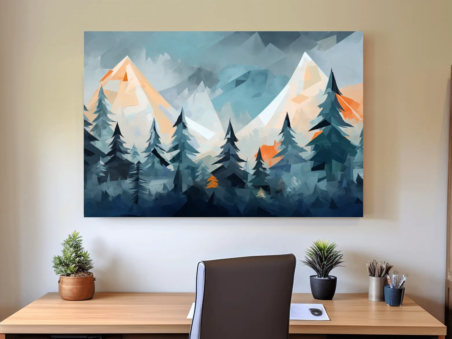 Geometric Alpine Peaks And Pine Forest - Abstract Mountain Landscape Wall Art